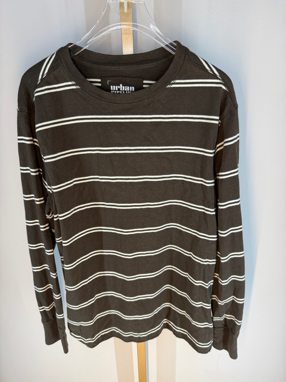 urban pipeline 100% Cotton Rugby Long Sleeve Tee Shirt - Large - Brown White